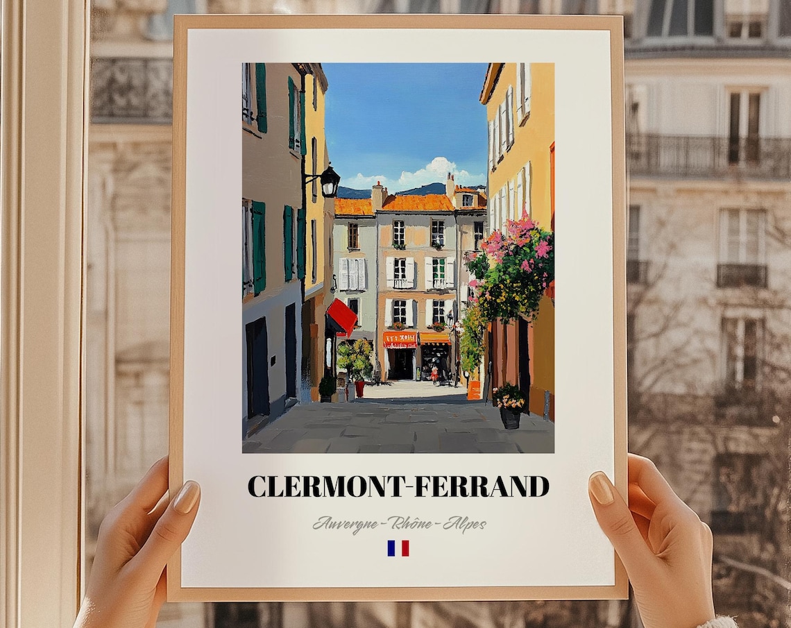 Clermont-Ferrand Auvergne Rhone Alpes Sunlit Street Oil Painting Poster