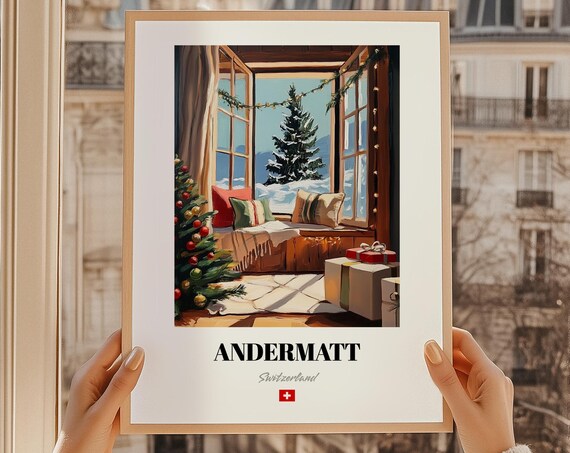 Andermatt Switzerland Christmas Window Seat Pine Mountain View Poster