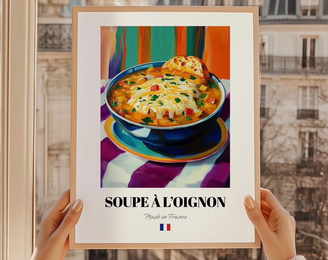 Soupe A LOignon French Onion Soup Cheese Crust Colorful Art Poster