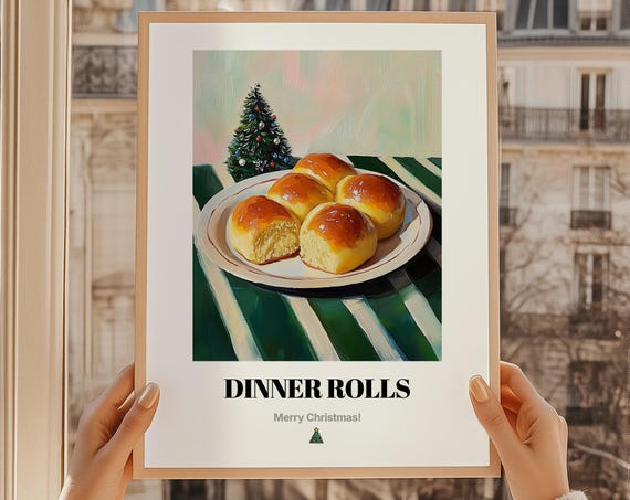 Christmas Dinner Rolls Festive Holiday Food Oil Painting Poster
