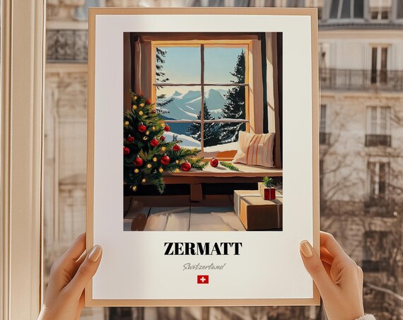 Zermatt Switzerland Ski Resort Wall Art Print Poster Christmas Gift