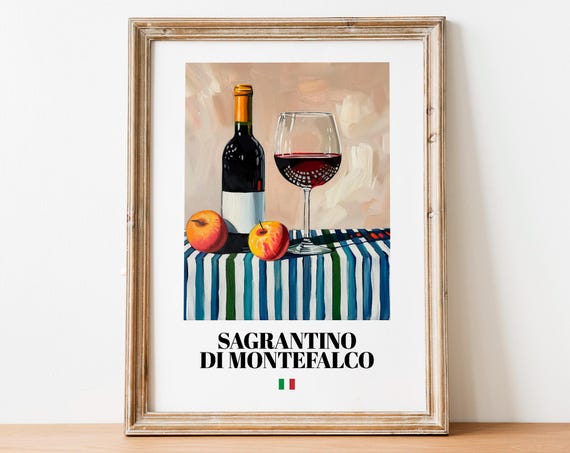 Sagrantino di Montefalco Italian Wine Painting Bottle Glass Fruit Poster
