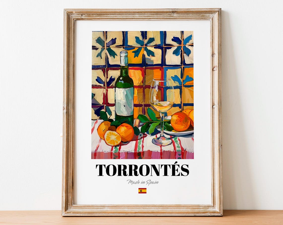 Torrontes Wine Bottle Orange Citrus Still Life Spain Wall Poster