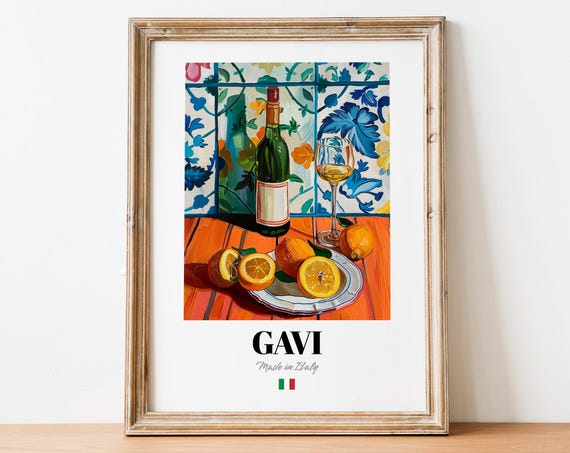 Gavi Italian White Wine Glass Oranges Floral Tile Art Poster