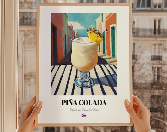 Pia Colada Puerto Rican Spirit Print Poster Bar Dcor Wall Art Gift For Friend Kitchen Decor