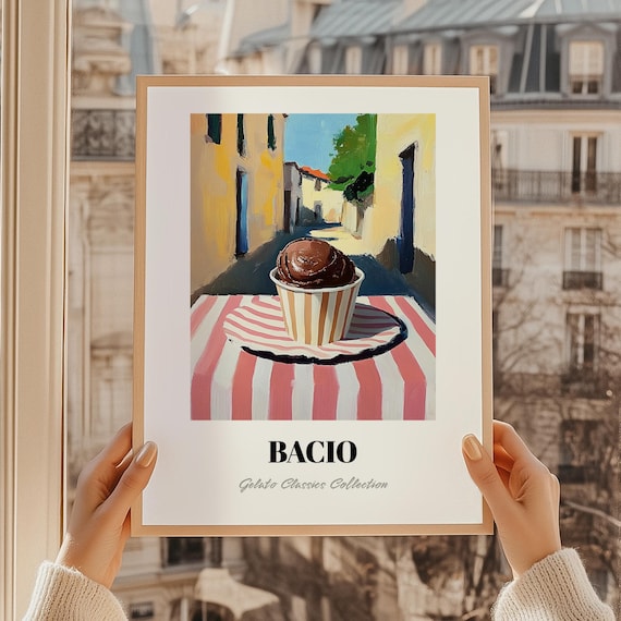 Bacio Italian Chocolate Hazelnut Gelato Painted Street Scene Poster