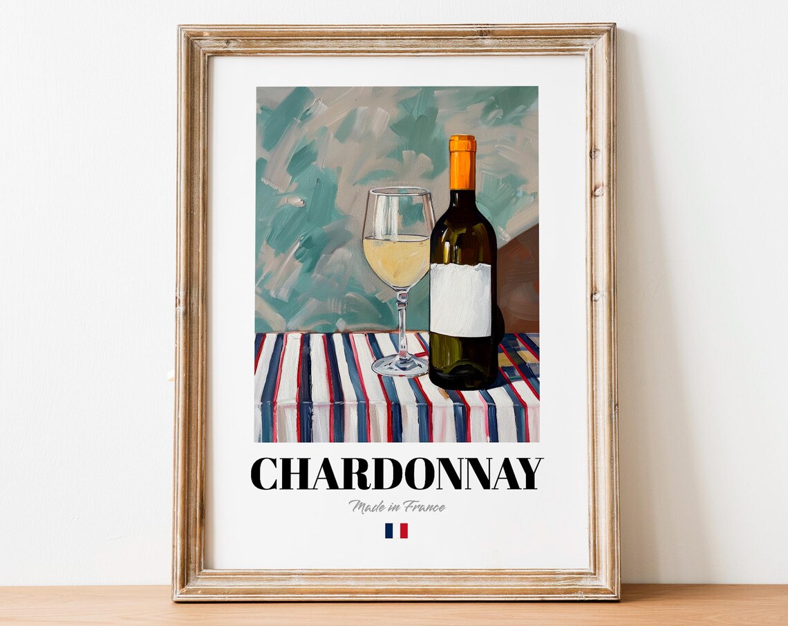 French Chardonnay Art Print Poster Classic Grape Artwork For Bars And Bistros