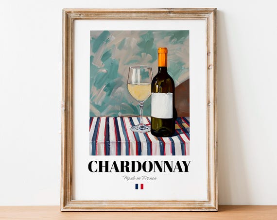 French Chardonnay Art Print Poster Classic Grape Artwork For Bars And Bistros