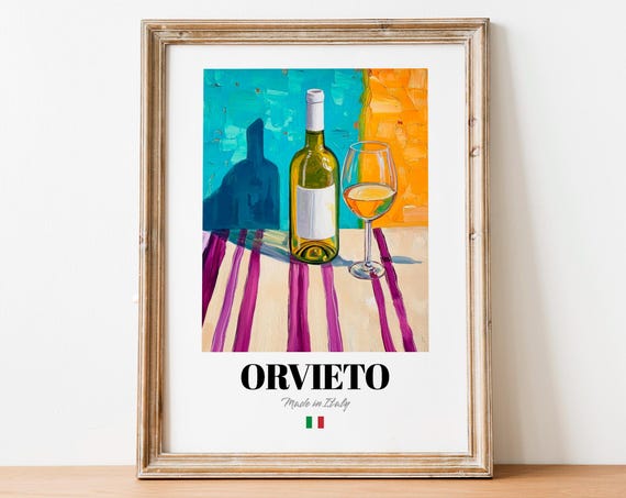 Orvieto Italian White Wine Bottle and Glass Still Life Poster
