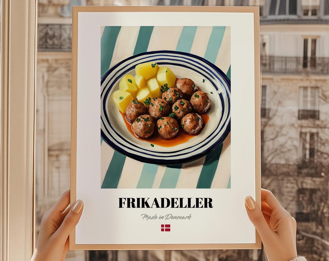 Frikadeller Made in Denmark Meatballs Potatoes Comfort Food Poster