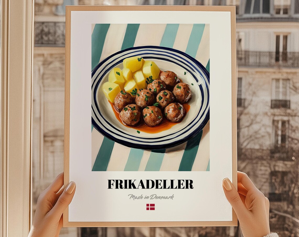 Frikadeller Wall Art Print Poster Danish Cuisine Meatballs Friend Gift Denmark Restaurant