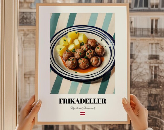 Frikadeller Wall Art Print Poster Danish Cuisine Meatballs Friend Gift Denmark Restaurant