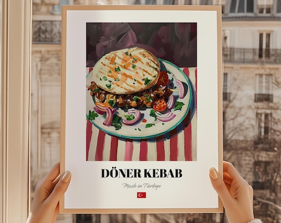 Dner Kebab Print Turkish Restaurant Wall Decor Food Painting Cuisine Poster
