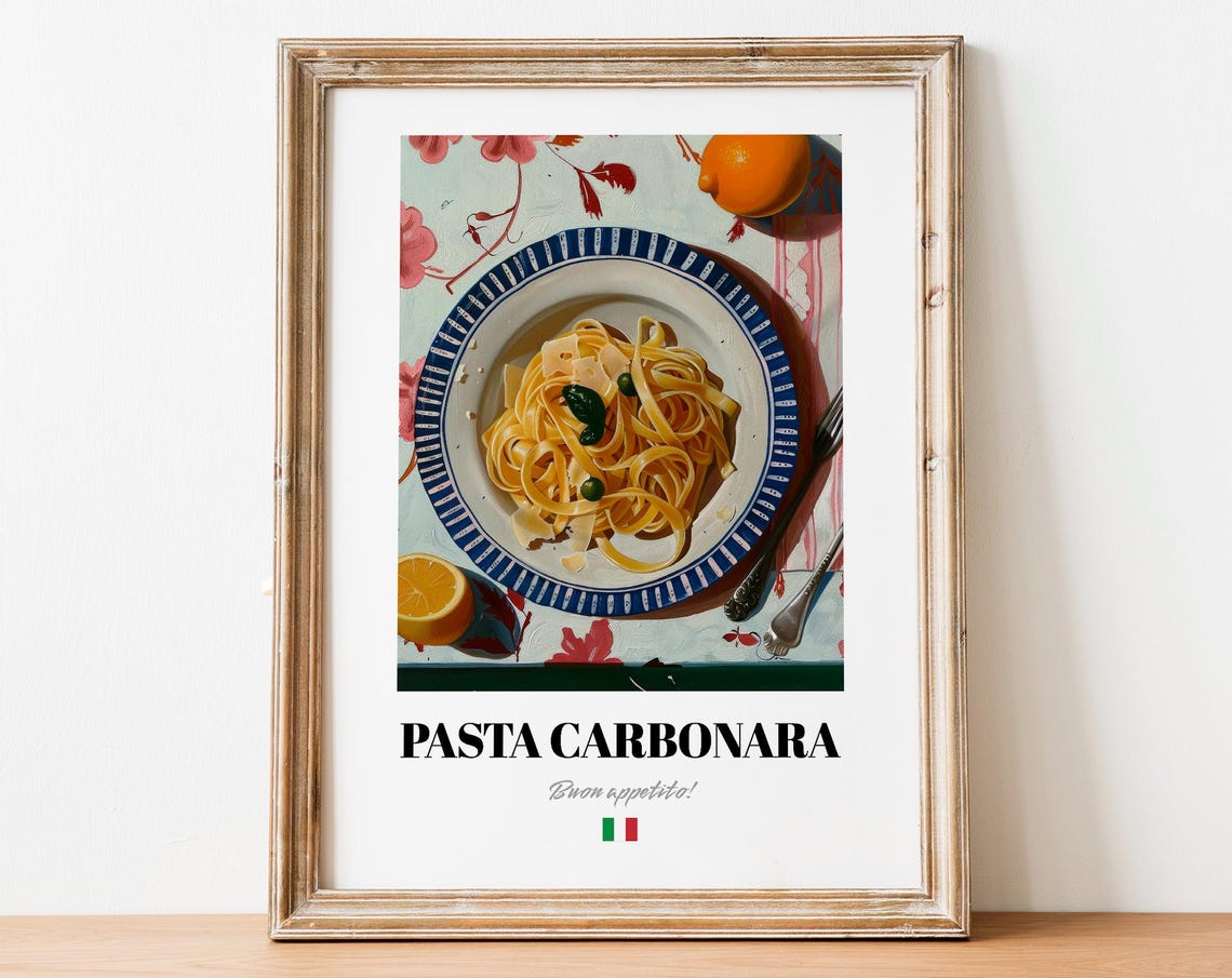 Pasta Carbonara Vintage Italian Food Art Kitchen Wall Poster