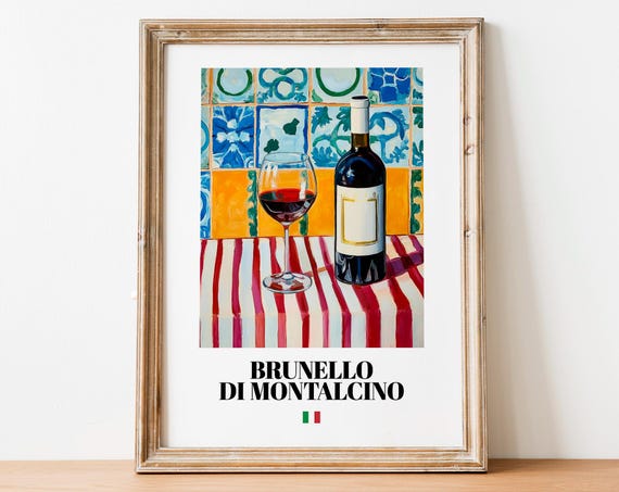 Brunello di Montalcino Tuscan Red Wine Bottle Glass Art Poster