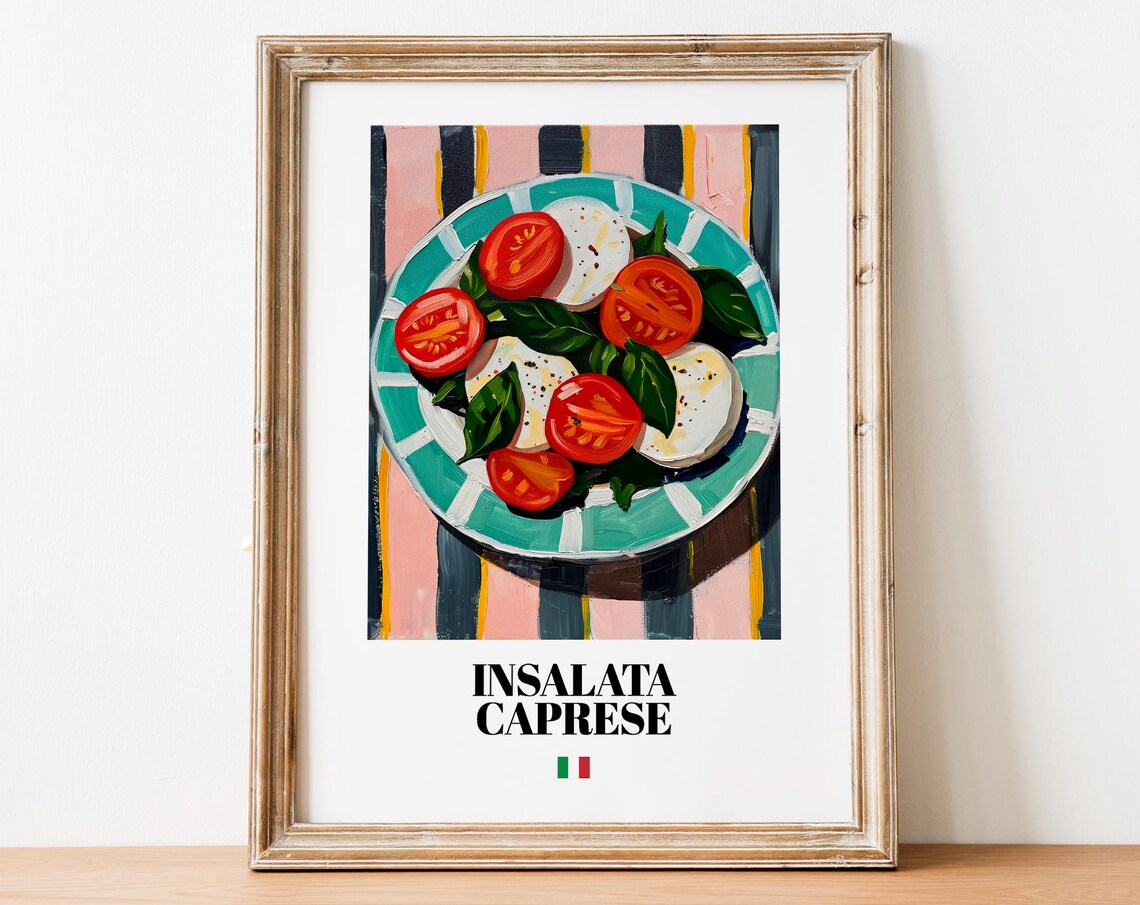Insalata Caprese Striped Plate Painted Italian Food Wall Poster