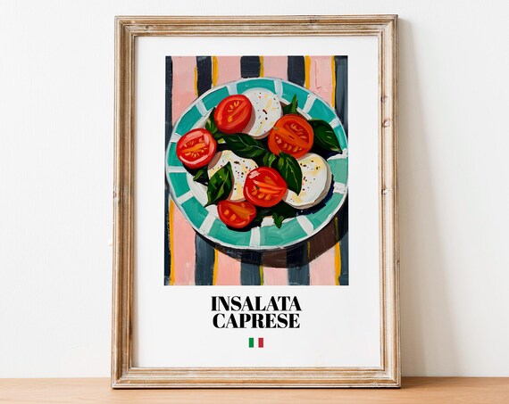 Insalata Caprese Striped Plate Painted Italian Food Wall Poster