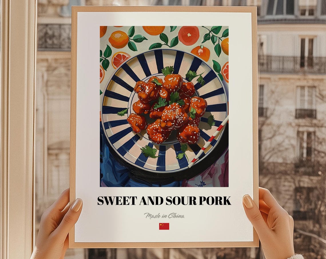 Sweet and Sour Pork Chinese Kitchen Food Illustration Poster