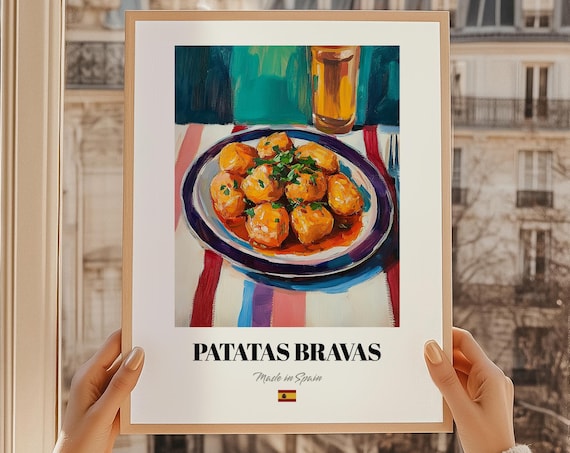 Patatas Bravas Spanish Tapas Potatoes With Beer Kitchen Art Poster