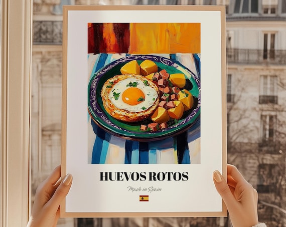 Huevos Rotos Spanish Food Wall Art Recipe Personalized Cafe Modern Menu Design Dining Room Poster