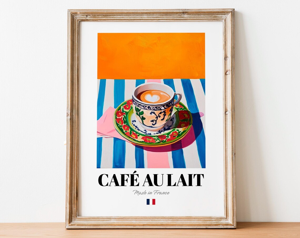 Caf Au Lait Coffee Wall Art Poster French Breakfast Brew For Kitchens