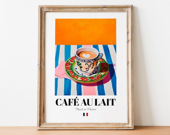 Café au Lait Made in France Heart Latte Still Life Art Poster