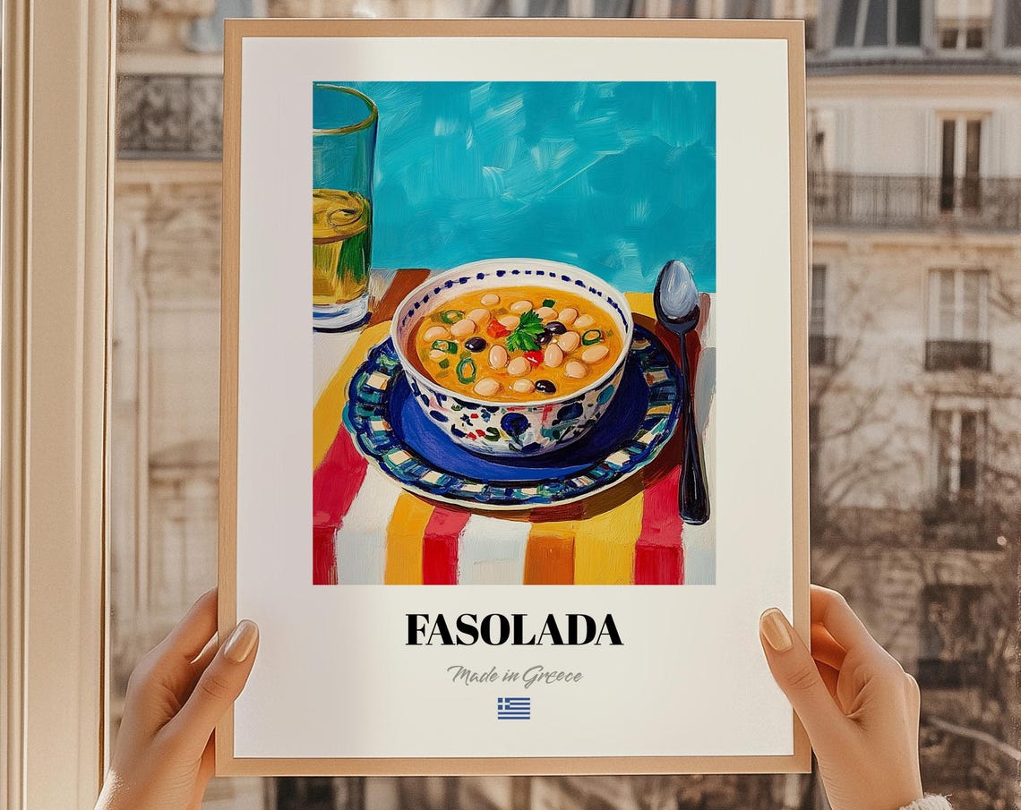 Fasolada Greek White Bean Soup Traditional Rustic Food Painting Poster
