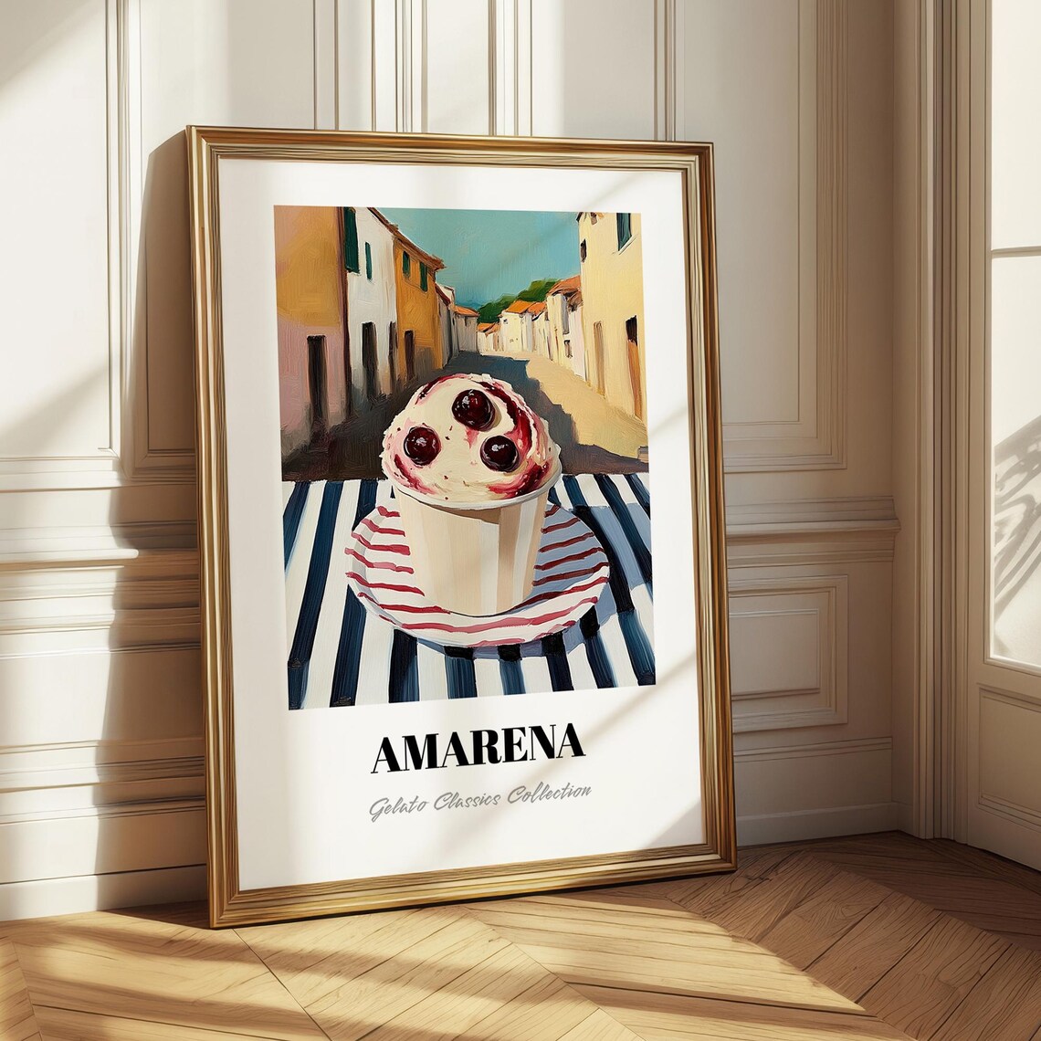 Amarena Cherry Gelato Cup Italian Street Scene Dessert Poster