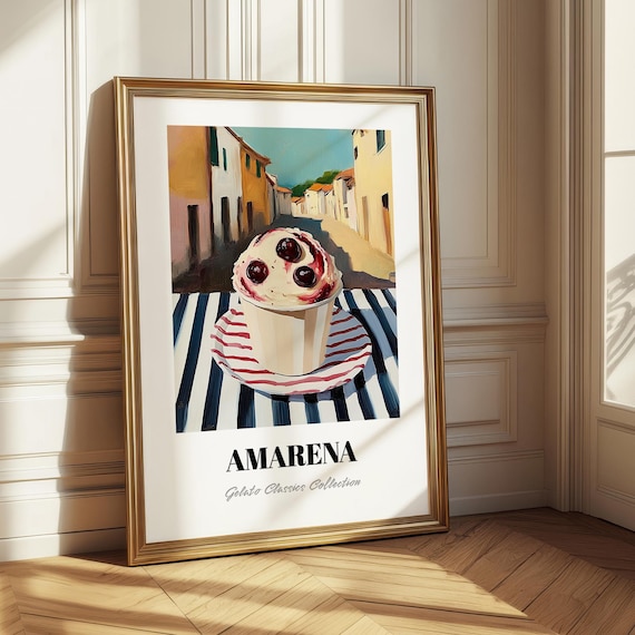 Amarena Cherry Gelato Cup Italian Street Scene Dessert Poster