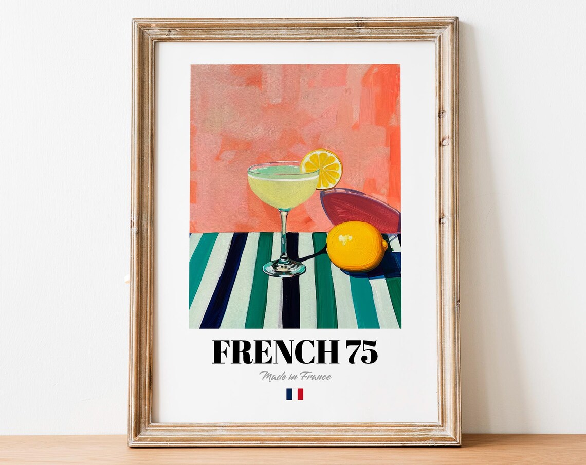French 75 Poster Print, Classic Cocktail Artwork
