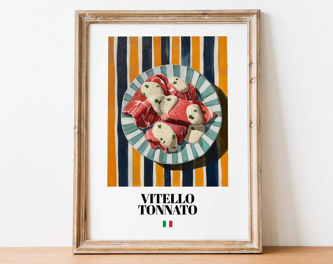 Vitello Tonnato Rolled Veal Tuna Sauce Painted Italian Kitchen Poster