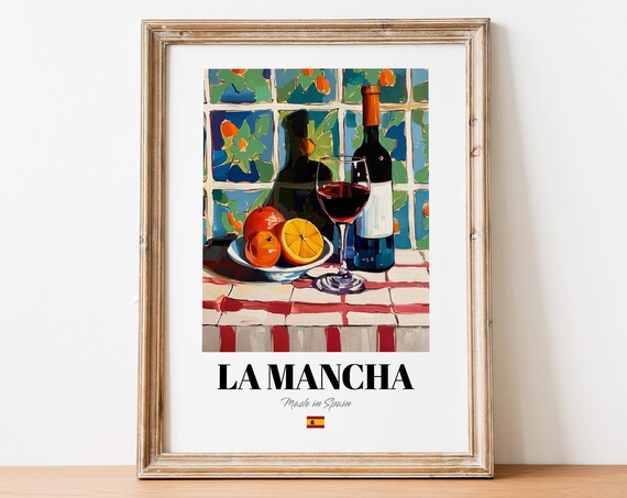 Vintage La Mancha Bottle Print Poster Wine Art For Homes And Bars