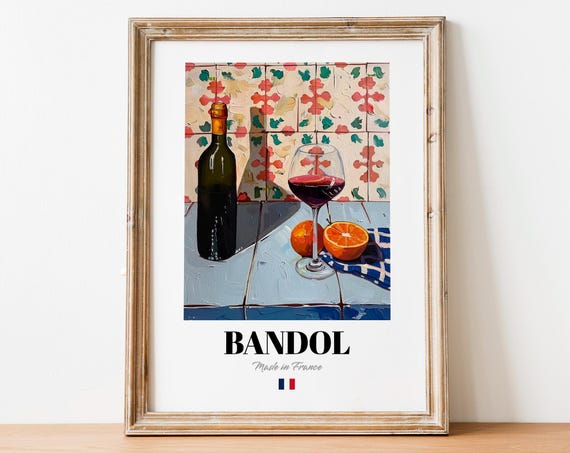 Bandol French Red Wine Bottle Oranges Patterned Tile Art Poster