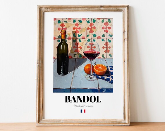 Vintage Bandol Bottle Print Poster Wine Art For Homes And Bars