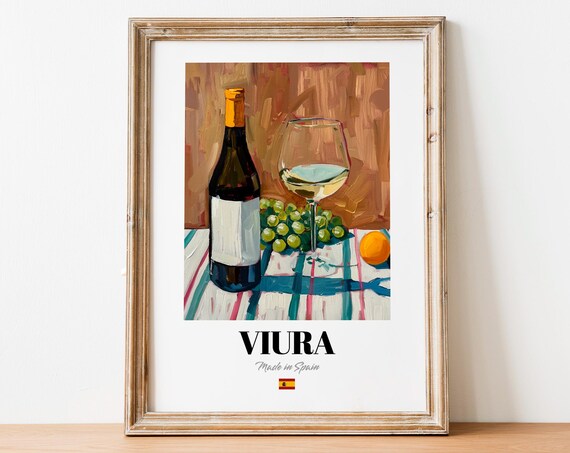 Viura Wine Wall Art Print Poster Artisanal White Artwork For Kitchen