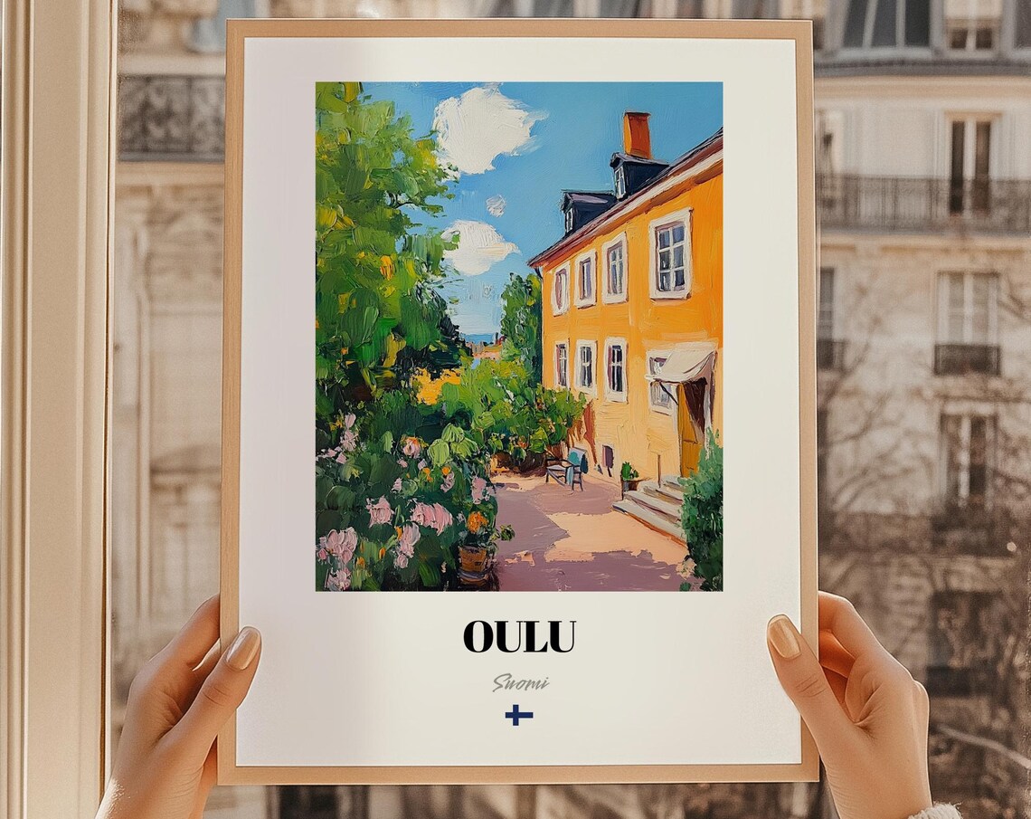 Oulu Suomi Finland Sunny Courtyard Garden Oil Painting Poster