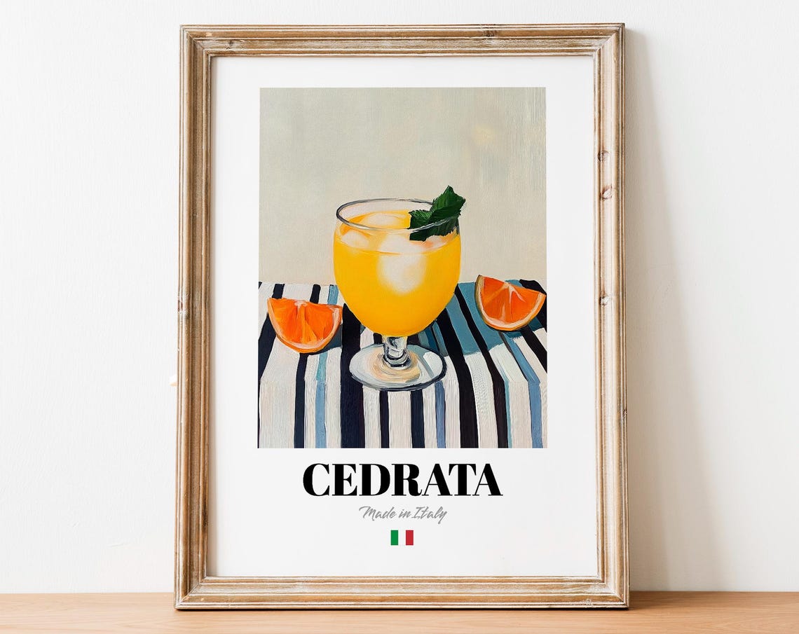 Cedrata Citrus Cocktail Coupe With Mint Italian Bar Art Poster