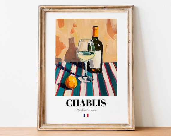 French Chablis Art Print Poster Burgundy White Wine Artwork For Bars And Restaurants