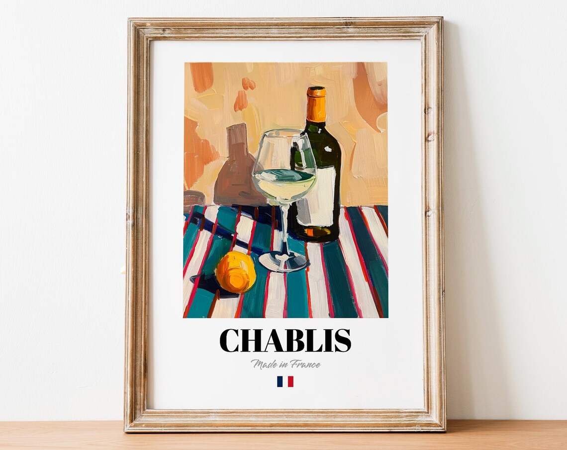 French Chablis Art Print Poster Burgundy White Wine Artwork For Bars And Restaurants
