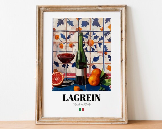 Vintage Lagrein Bottle Print Poster Italian Vineyard Art For Homes