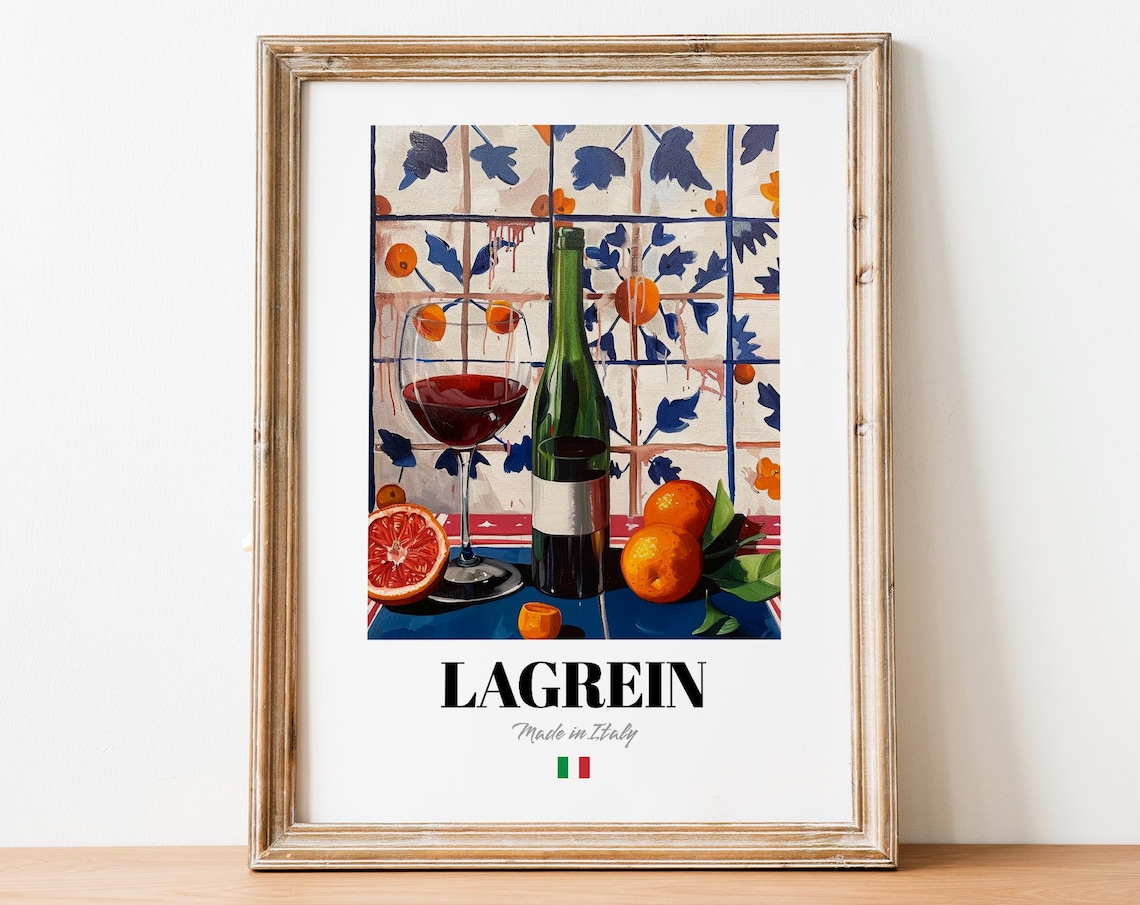 Lagrein Red Wine Bottle Glass Italian Tile Citrus Art Poster