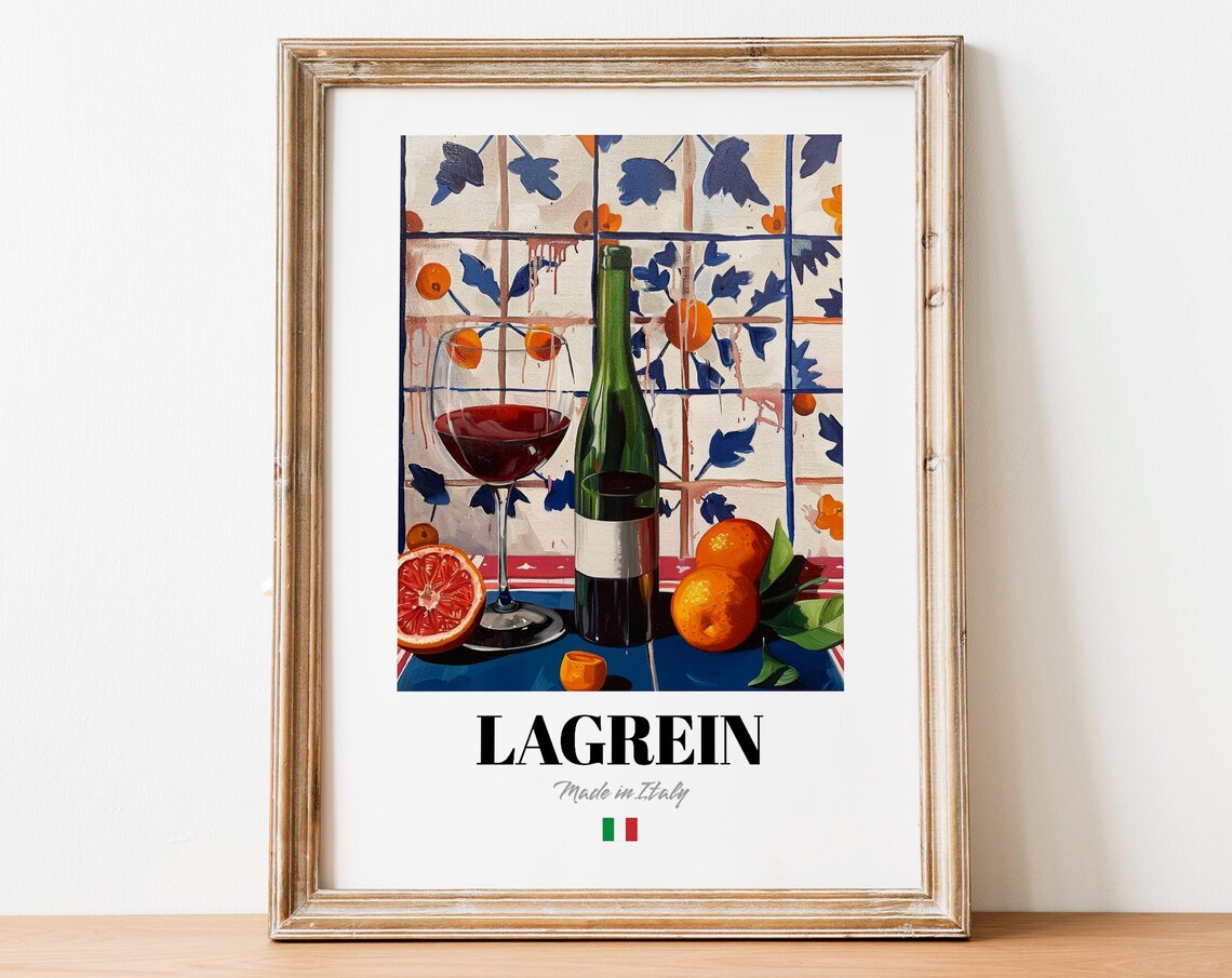 Vintage Lagrein Bottle Print Poster Italian Vineyard Art For Homes