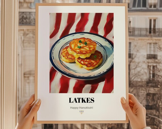 Latkes Happy Hanukkah Crispy Potato Pancakes Oil Painting Poster