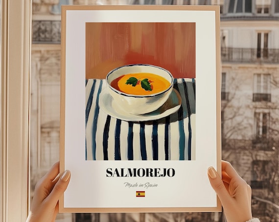 Salmorejo Soup Bowl Striped Tablecloth Spanish Kitchen Art Poster