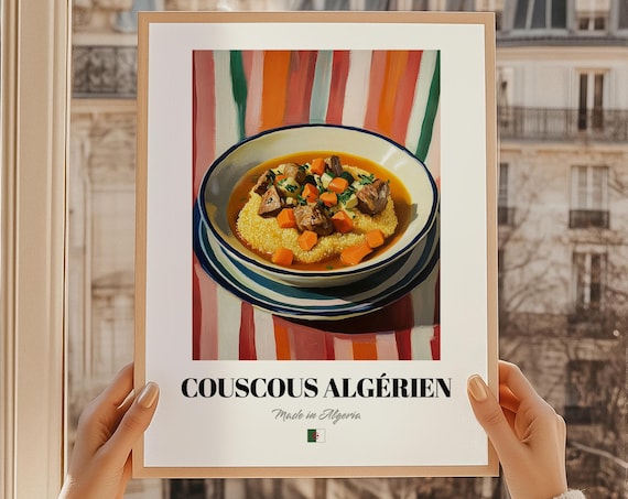 Couscous Algerien Wall Art Print Poster Algerian Cuisine Semolina Dish Friend Gift Algeria Dining Room
