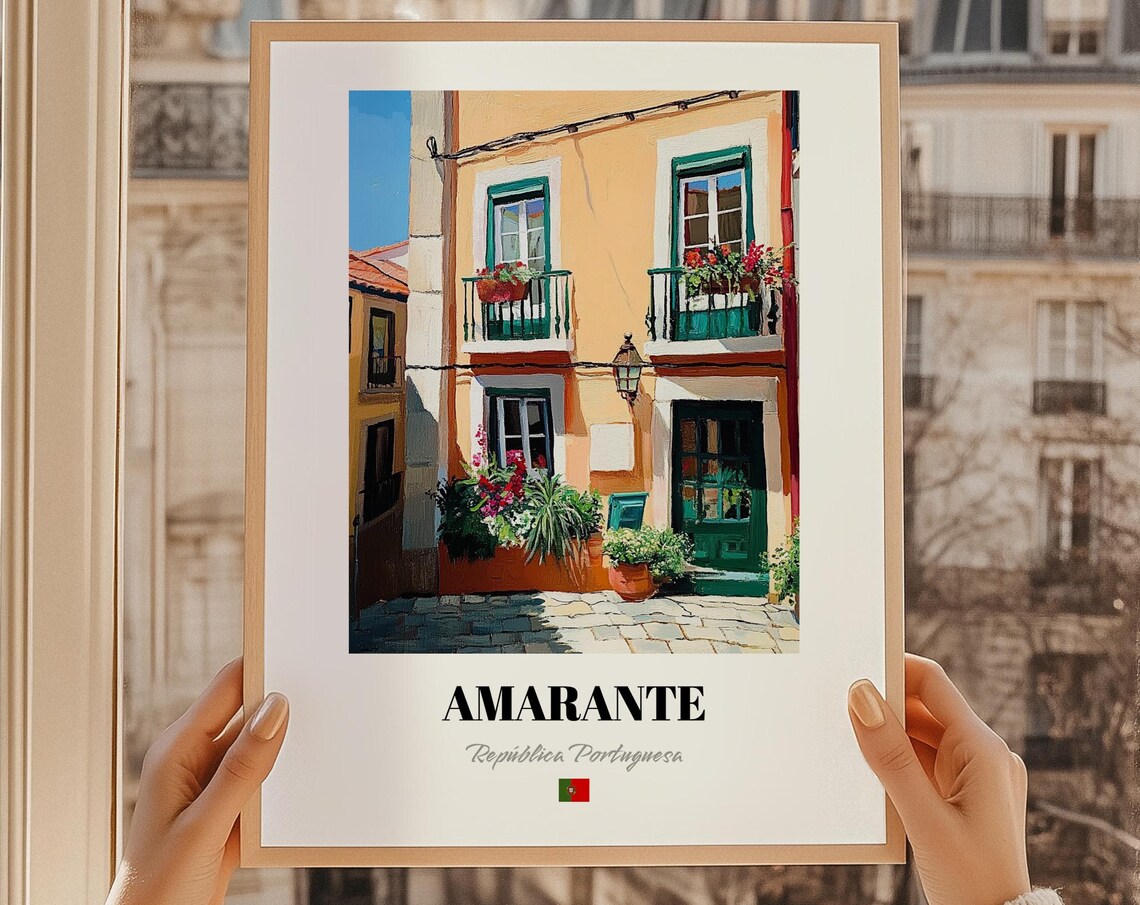 Amarante Portugal Street Painting Balconies Flowers Travel Art Poster
