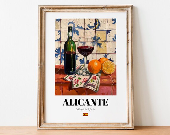 Alicante Spain Red Wine Oranges Tile Wall Citrus Still Life Poster