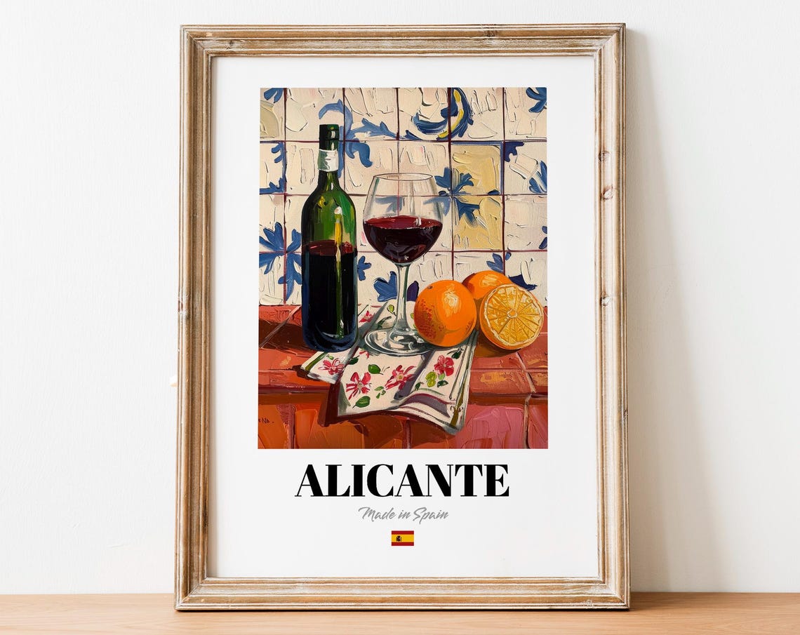 Alicante Spain Red Wine Oranges Tile Wall Citrus Still Life Poster