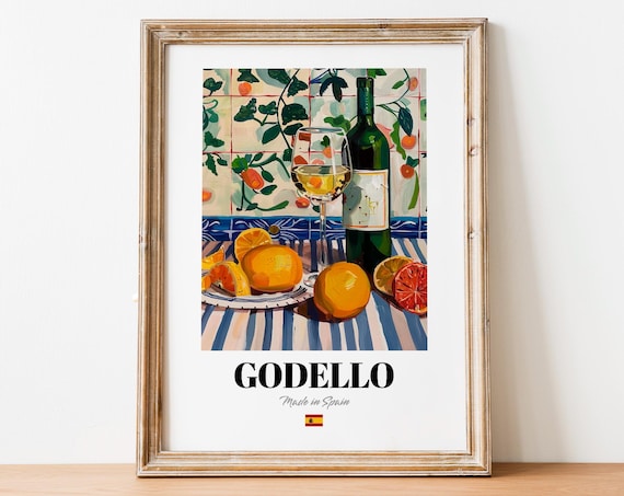 Vintage Godello Bottle Print Poster Wine Art For Homes And Bars