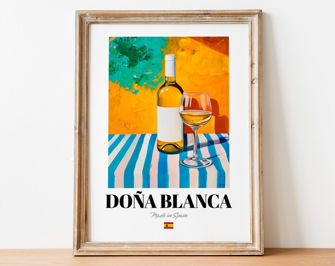 Doa Blanca Wine Wall Art Print Poster Refreshing White Artwork For Kitchens